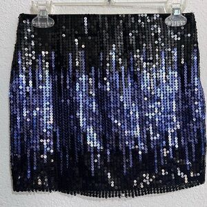 UK2LA Black & Blue Sequin Mini Fitted Skirt M